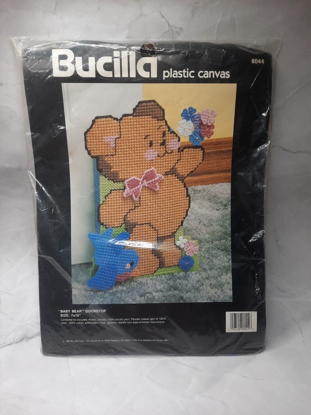 Vintage Bucilla Plastic Canvas Kit Baby Bear Doorstop 6044 7x10